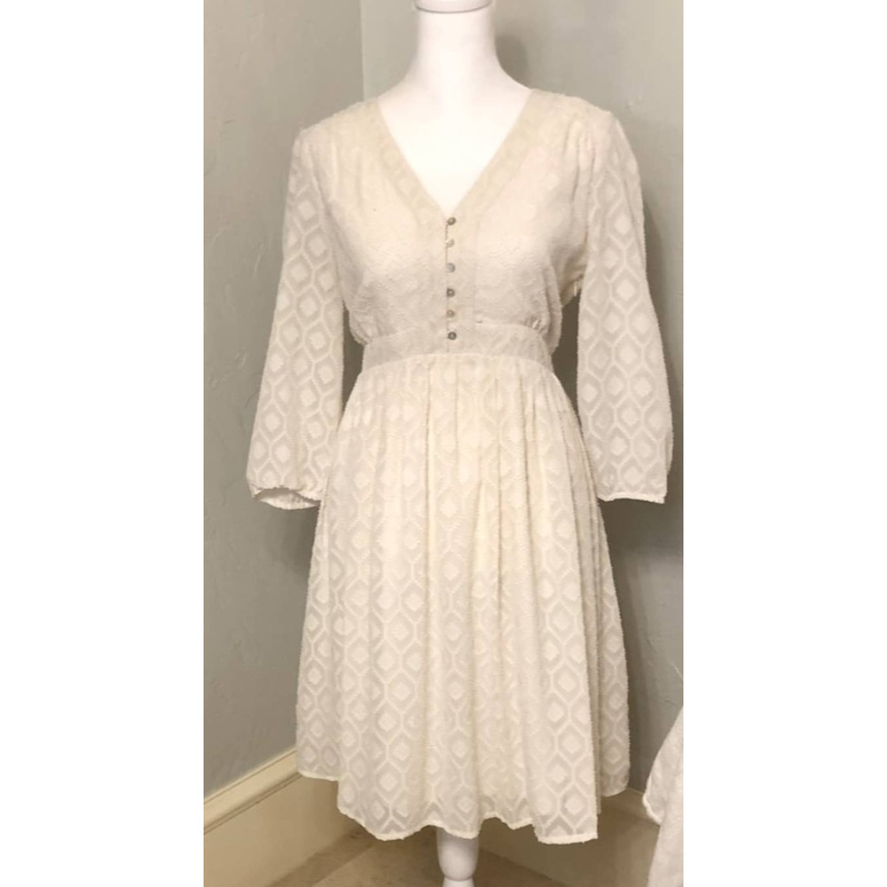 Altar'd State White Ivory Chiffon Geometric Boho Midi Dress